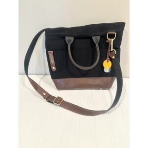 R Riveter Otto Signature Fatigue Canvas Black Brown Leather Crossbody Handbag